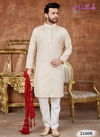 Cream New Designer Party And Function Wear Traditional Khadi Cotton Kurta Churidar Pajama With Redymade Latest Collection 21006